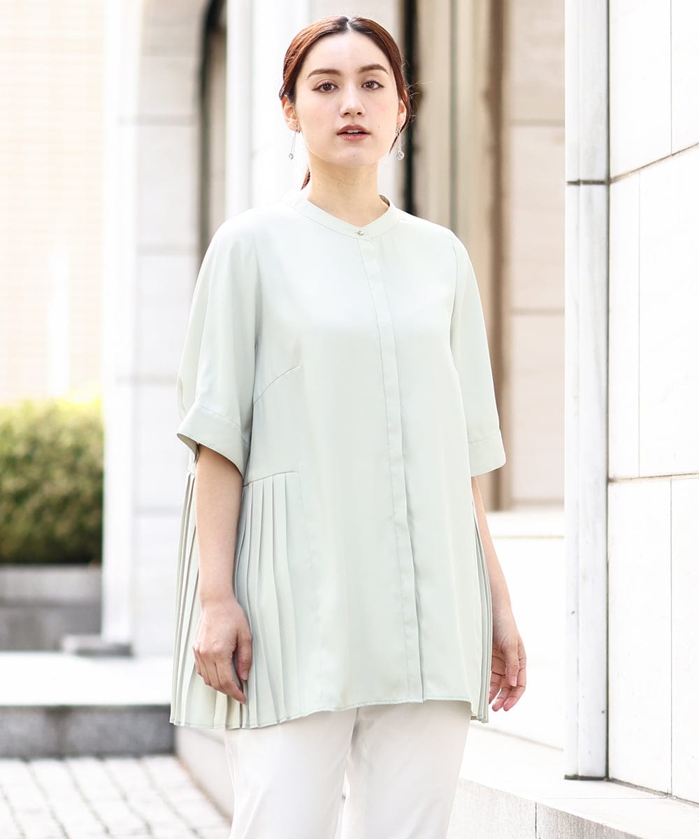 OLBHV35089 eur3(エウルキューブ) 【大きいサイズ/a.v.v×eur3】バックプリーツブラウスチュニック ライトグリーン(30)
