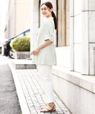 OLBHV35089 eur3(エウルキューブ) 【大きいサイズ/a.v.v×eur3】バックプリーツブラウスチュニック ライトグリーン(30)