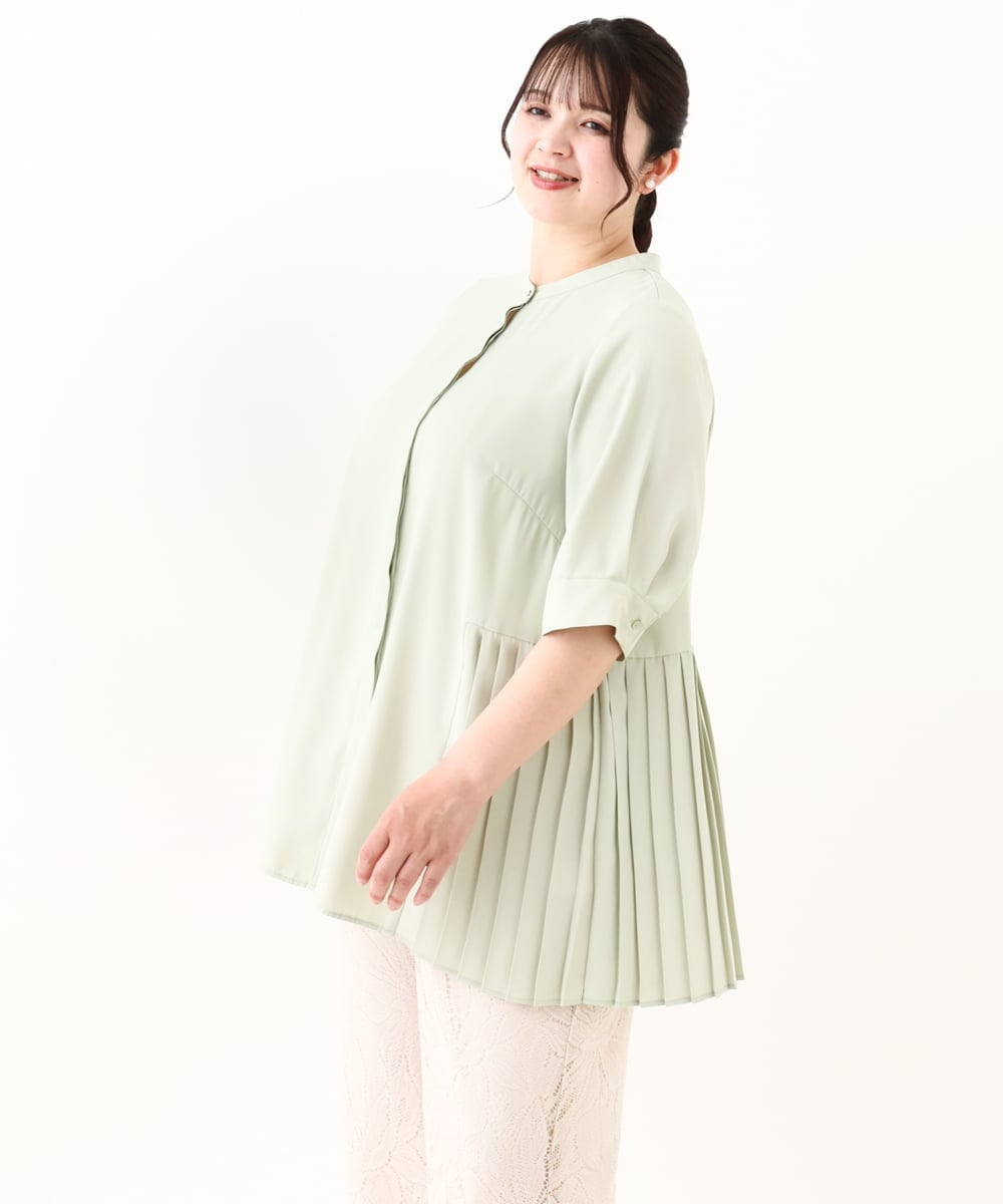 OLBHV35089 eur3(エウルキューブ) 【大きいサイズ/a.v.v×eur3】バックプリーツブラウスチュニック ライトグリーン(30)