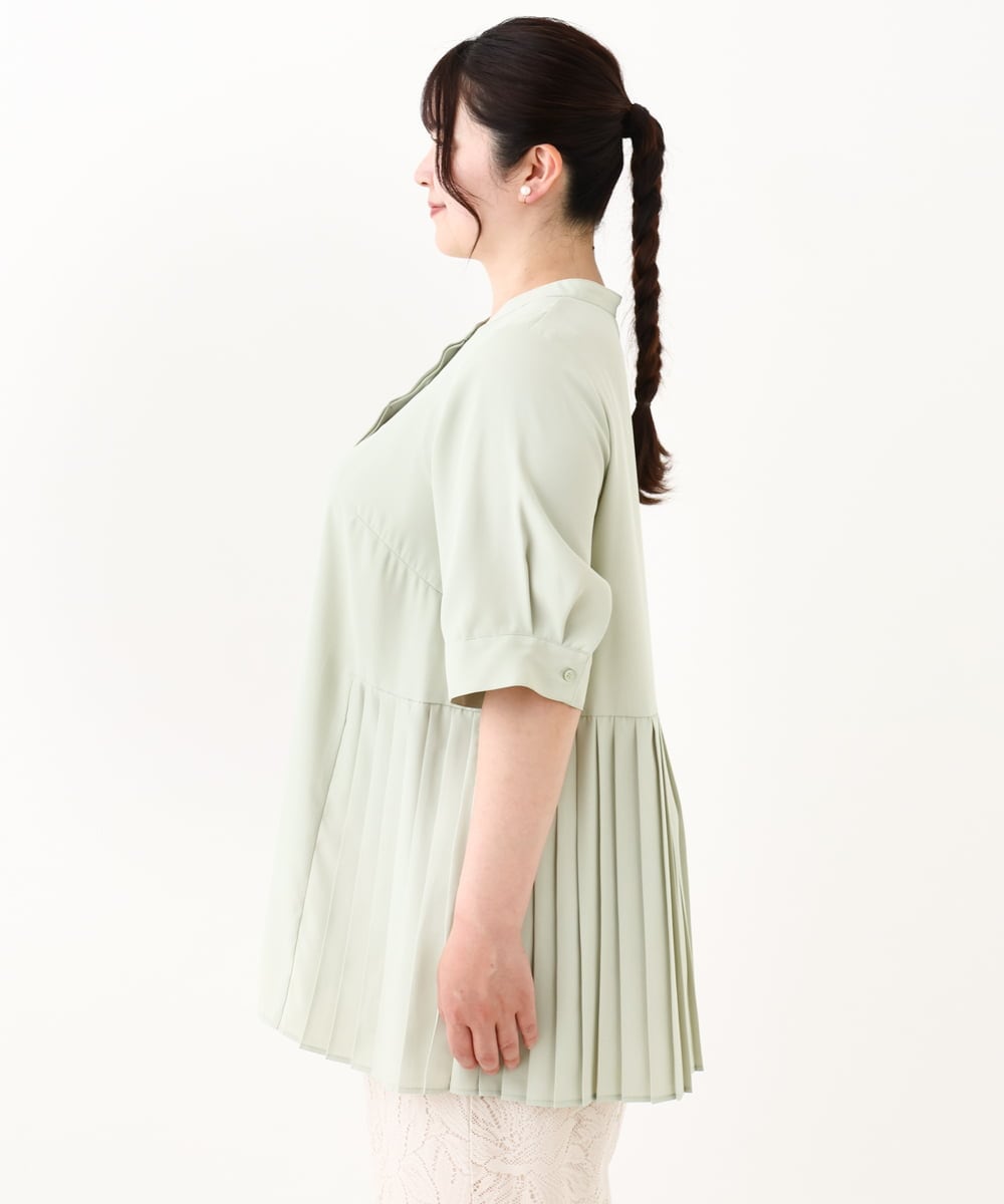 OLBHV35089 eur3(エウルキューブ) 【大きいサイズ/a.v.v×eur3】バックプリーツブラウスチュニック ライトグリーン(30)