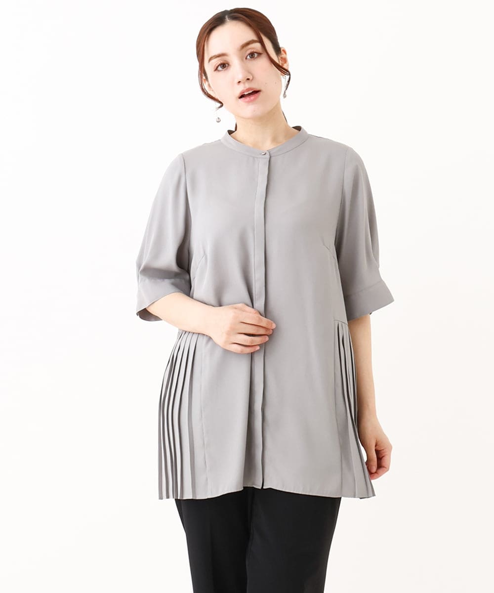 OLBHV35089 eur3(エウルキューブ) 【大きいサイズ/a.v.v×eur3】バックプリーツブラウスチュニック グレー(92)