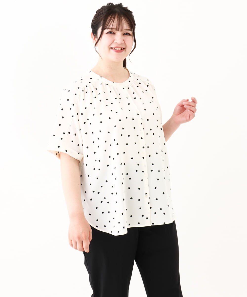 OLBHV39089 eur3(エウルキューブ) 【大きいサイズ/11号サイズあり/接触冷感】スクエアドットブラウス アイボリー(80)