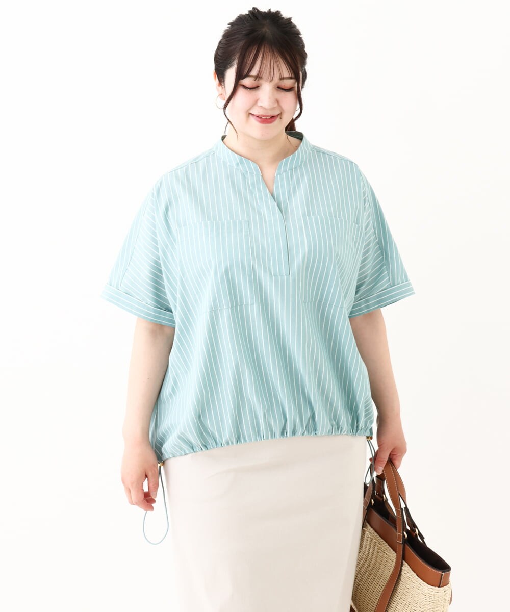 OLBHV42089 eur3(エウルキューブ) 【大きいサイズ】裾ドロストショート丈シャツ ライトグリーン(30)