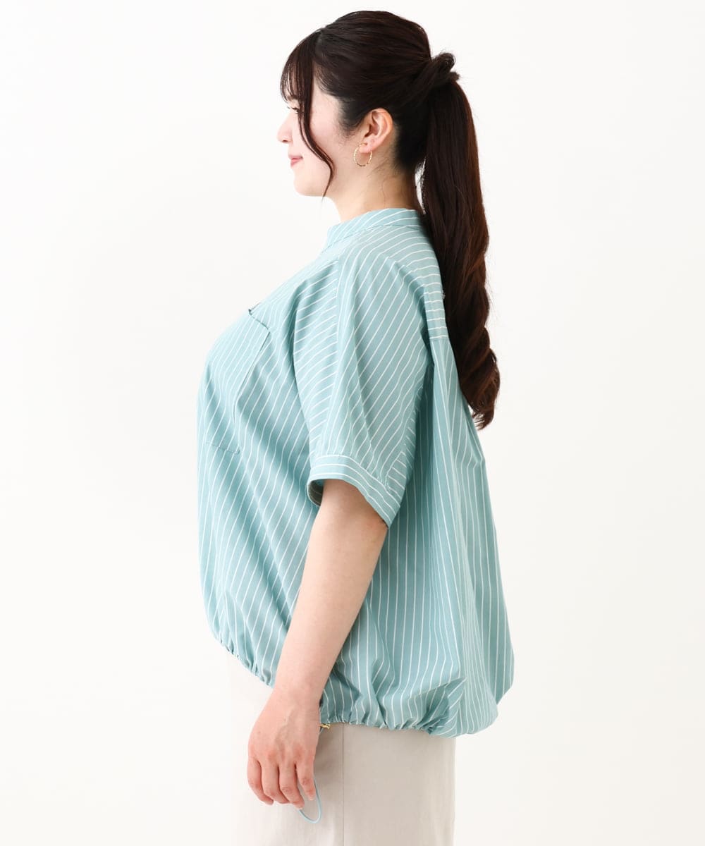 OLBHV42089 eur3(エウルキューブ) 【大きいサイズ】裾ドロストショート丈シャツ ライトグリーン(30)