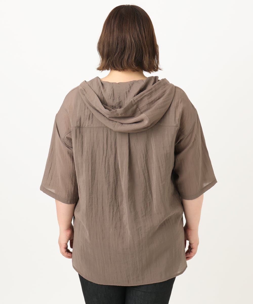 OLBIA10109 eur3(エウルキューブ) 【WEB先行販売】【大きいサイズ】シアーフーディー半袖ブラウス モカ(84)
