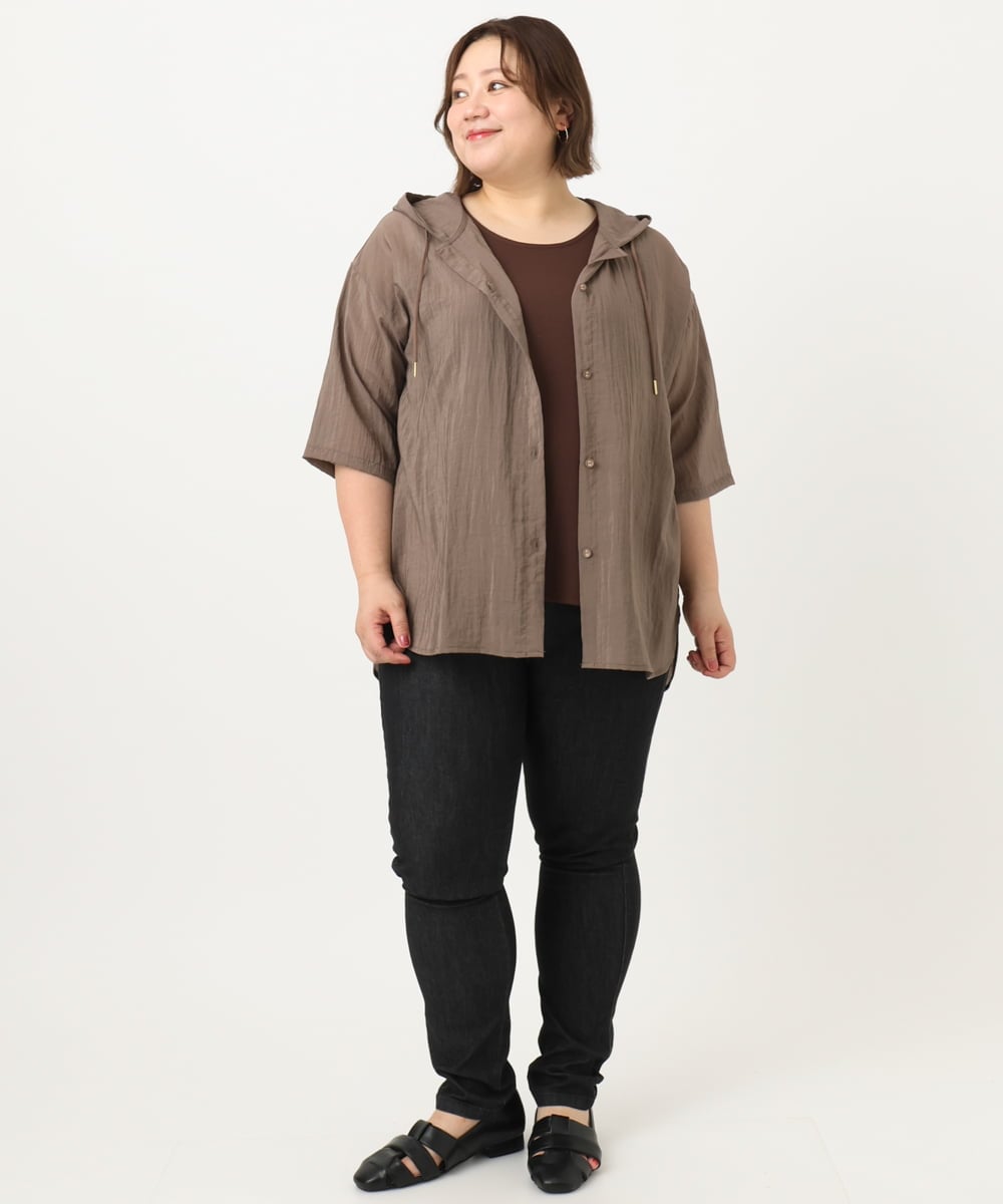 OLBIA10109 eur3(エウルキューブ) 【WEB先行販売】【大きいサイズ】シアーフーディー半袖ブラウス モカ(84)