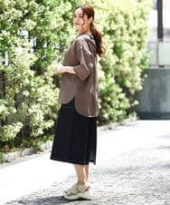 OLBIA10109 eur3(エウルキューブ) 【WEB先行販売】【大きいサイズ】シアーフーディー半袖ブラウス モカ(84)