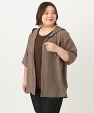 OLBIA10109 eur3(エウルキューブ) 【WEB先行販売】【大きいサイズ】シアーフーディー半袖ブラウス モカ(84)