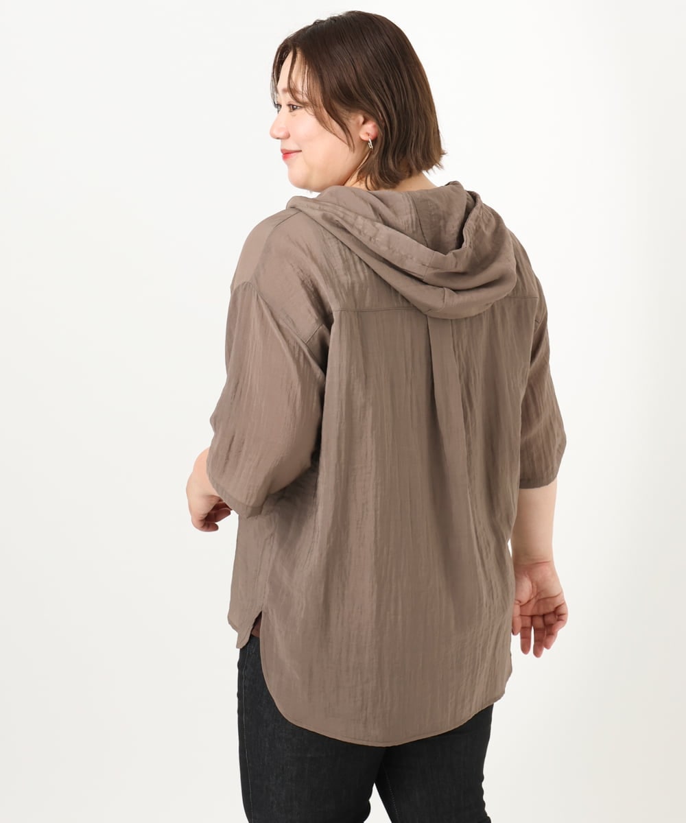 OLBIA10109 eur3(エウルキューブ) 【WEB先行販売】【大きいサイズ】シアーフーディー半袖ブラウス モカ(84)