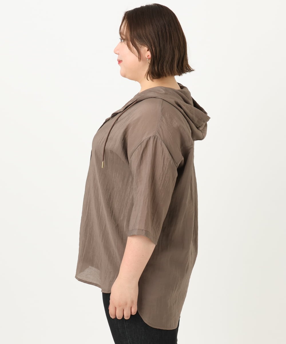 OLBIA10109 eur3(エウルキューブ) 【WEB先行販売】【大きいサイズ】シアーフーディー半袖ブラウス モカ(84)