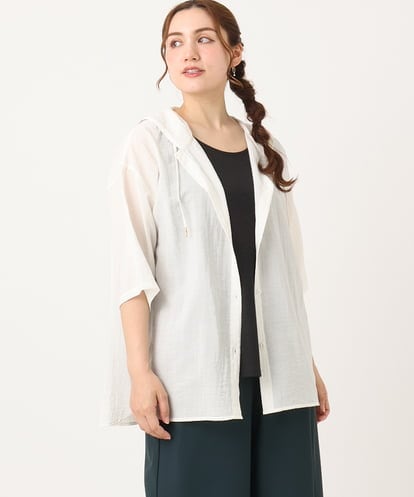OLBIA10109 eur3 【大きいサイズ】シアーフーディー半袖ブラウス