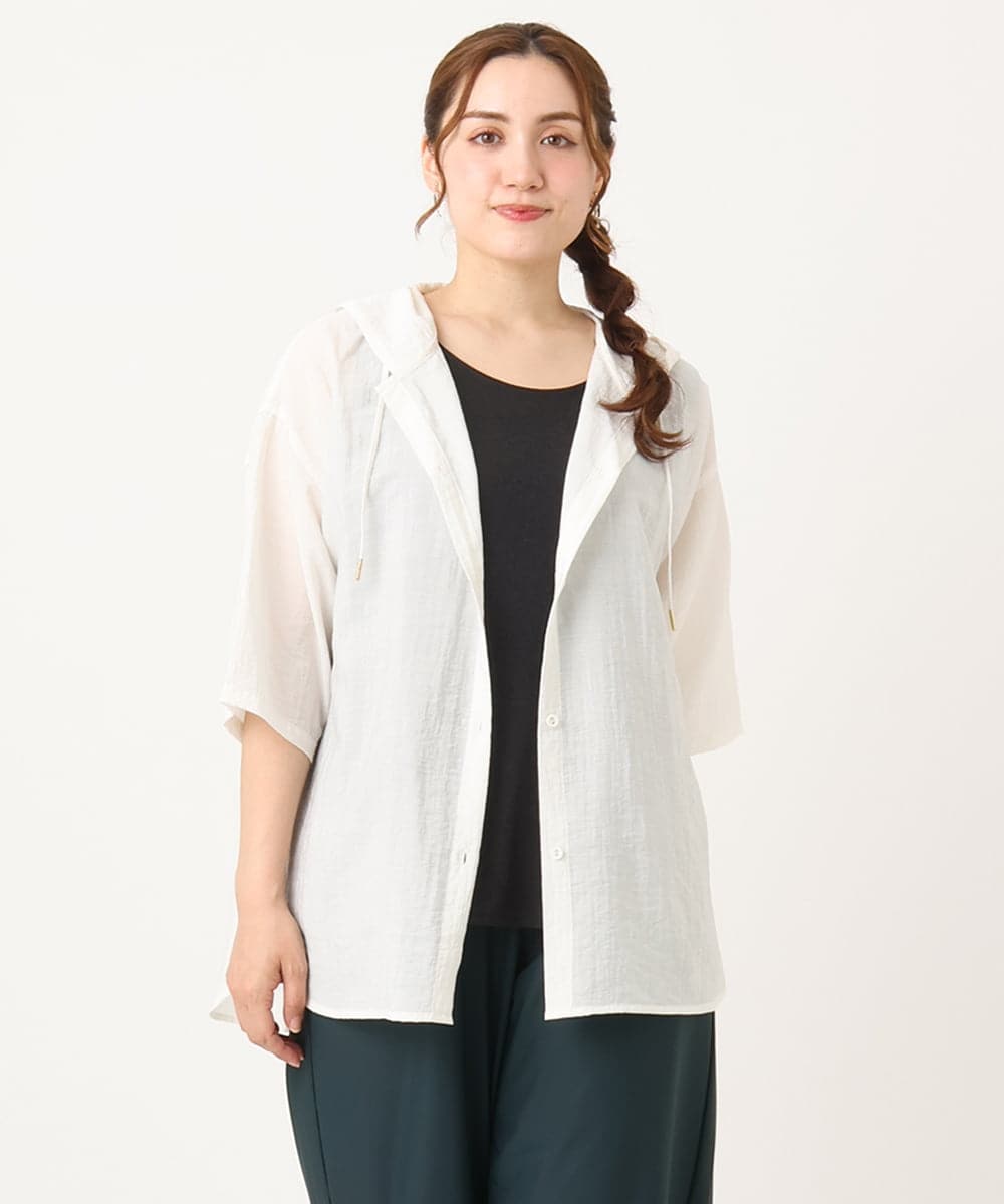 OLBIA10109 eur3(エウルキューブ) 【WEB先行販売】【大きいサイズ】シアーフーディー半袖ブラウス ホワイト(90)