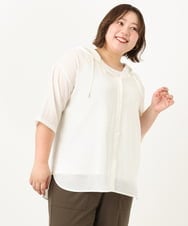 OLBIA10109 eur3(エウルキューブ) 【WEB先行販売】【大きいサイズ】シアーフーディー半袖ブラウス ホワイト(90)