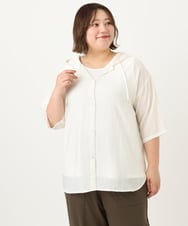 OLBIA10109 eur3(エウルキューブ) 【WEB先行販売】【大きいサイズ】シアーフーディー半袖ブラウス ホワイト(90)