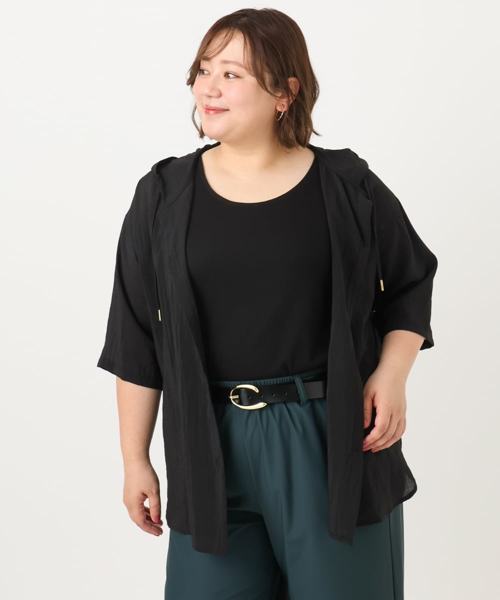 OLBIA10109 eur3(エウルキューブ) 【WEB先行販売】【大きいサイズ】シアーフーディー半袖ブラウス ブラック(94)