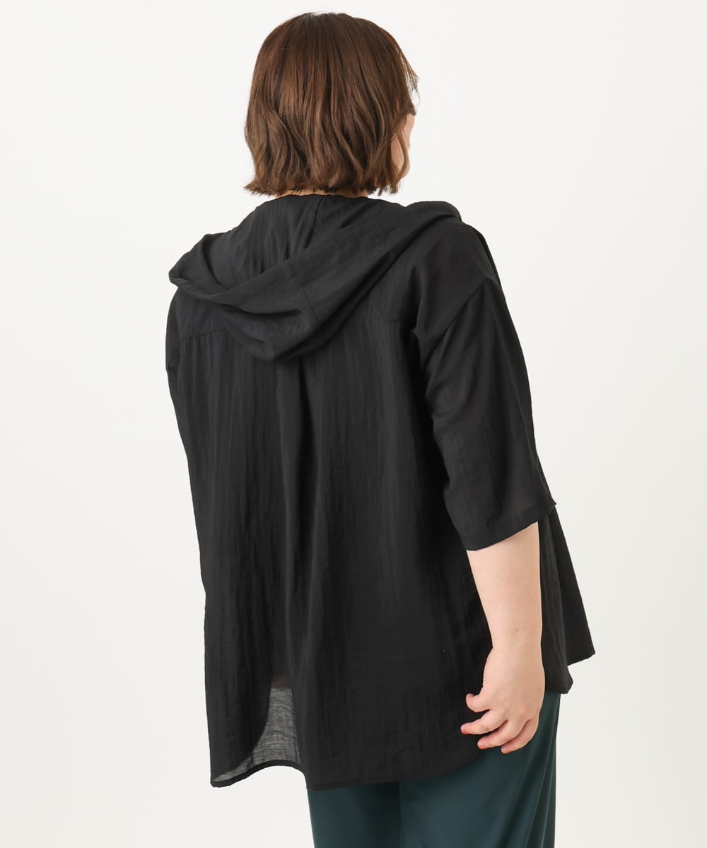 OLBIA10109 eur3(エウルキューブ) 【WEB先行販売】【大きいサイズ】シアーフーディー半袖ブラウス ブラック(94)