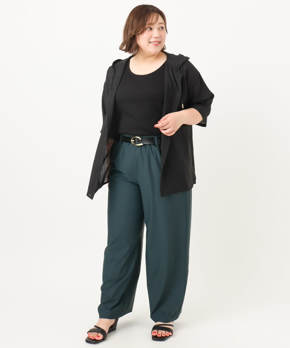 OLBIA10109 eur3(エウルキューブ) 【WEB先行販売】【大きいサイズ】シアーフーディー半袖ブラウス ブラック(94)