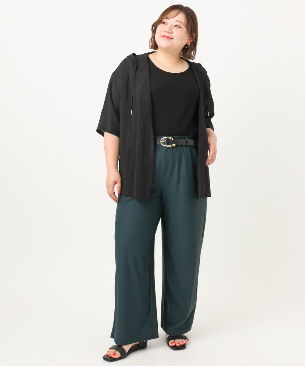 OLBIA10109 eur3(エウルキューブ) 【WEB先行販売】【大きいサイズ】シアーフーディー半袖ブラウス ブラック(94)