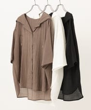 OLBIA10109 eur3(エウルキューブ) 【WEB先行販売】【大きいサイズ】シアーフーディー半袖ブラウス ブラック(94)