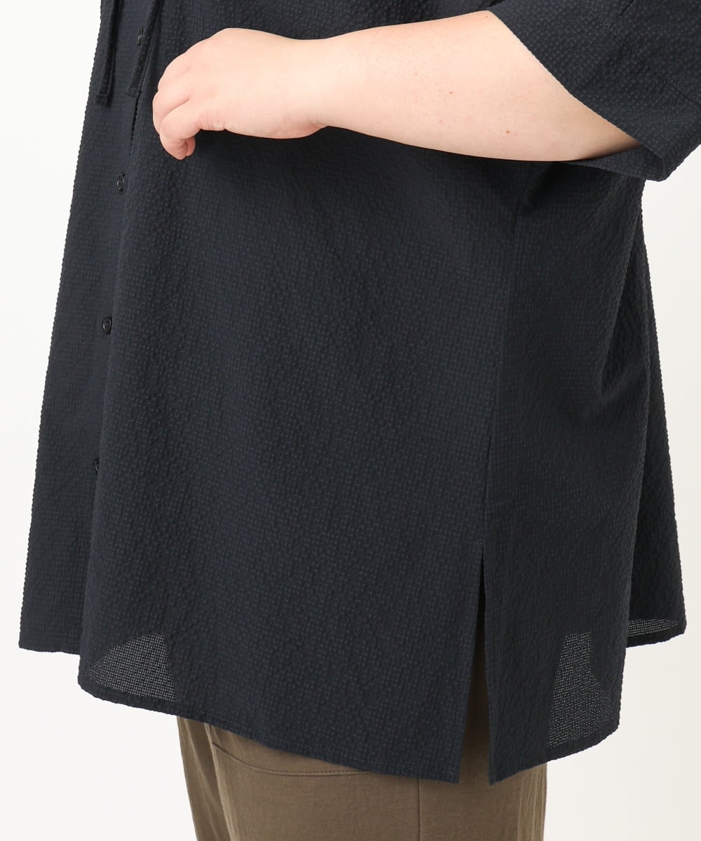 OLBIA27089 eur3(エウルキューブ) 【大きいサイズ】ぽこぽこフーディー風ブラウス ネイビー(57)