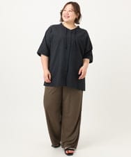 OLBIA27089 eur3(エウルキューブ) 【大きいサイズ】ぽこぽこフーディー風ブラウス ネイビー(57)
