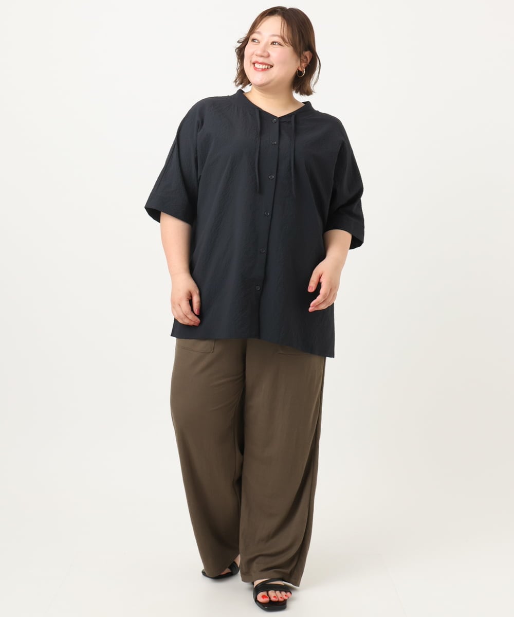 OLBIA27089 eur3(エウルキューブ) 【大きいサイズ】ぽこぽこフーディー風ブラウス ネイビー(57)