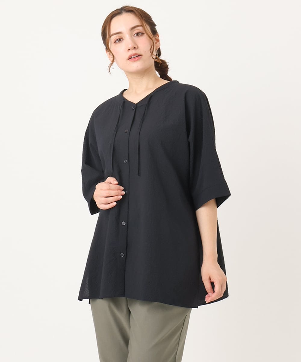 OLBIA27089 eur3(エウルキューブ) 【大きいサイズ】ぽこぽこフーディー風ブラウス ネイビー(57)