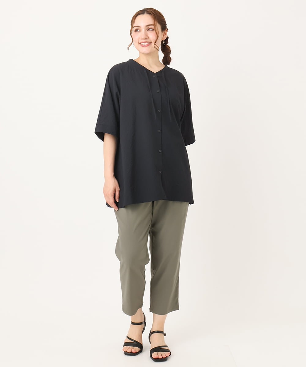 OLBIA27089 eur3(エウルキューブ) 【大きいサイズ】ぽこぽこフーディー風ブラウス ネイビー(57)