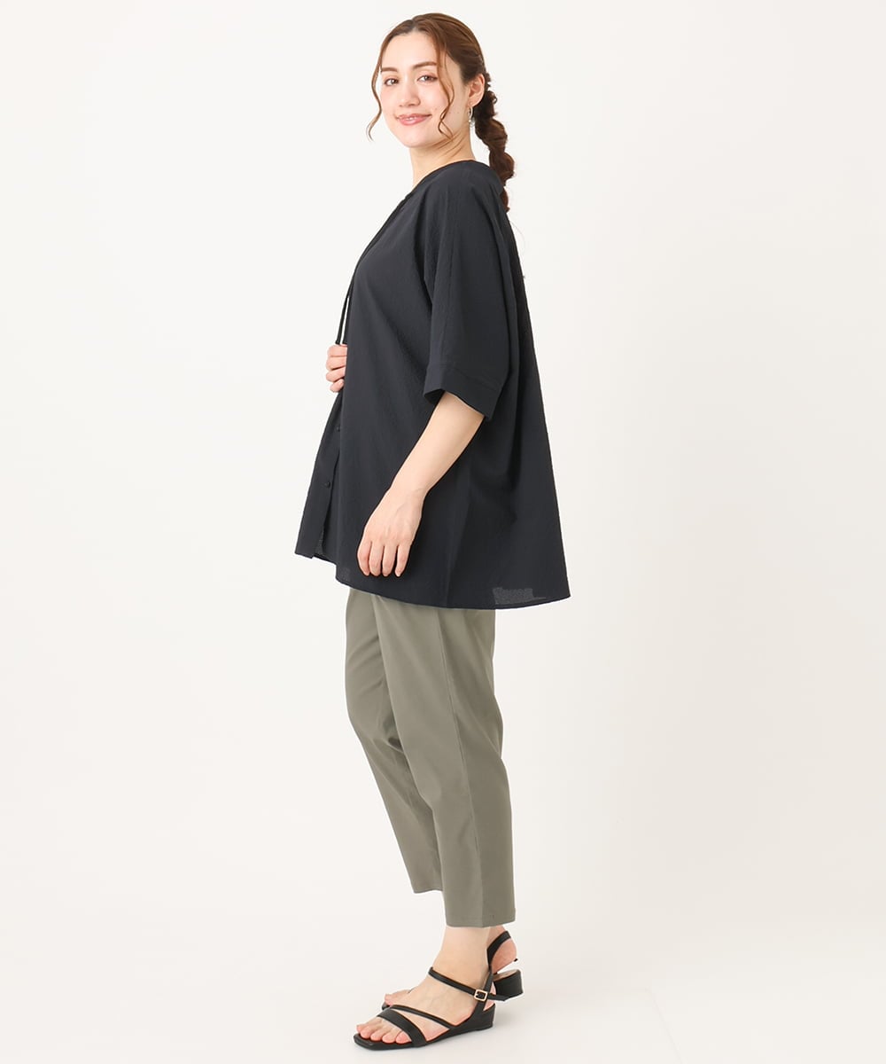 OLBIA27089 eur3(エウルキューブ) 【大きいサイズ】ぽこぽこフーディー風ブラウス ネイビー(57)