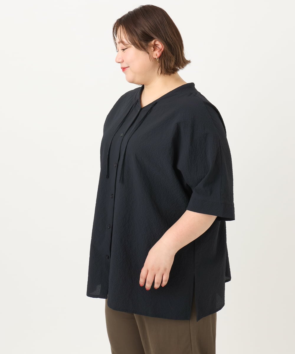 OLBIA27089 eur3(エウルキューブ) 【大きいサイズ】ぽこぽこフーディー風ブラウス ネイビー(57)