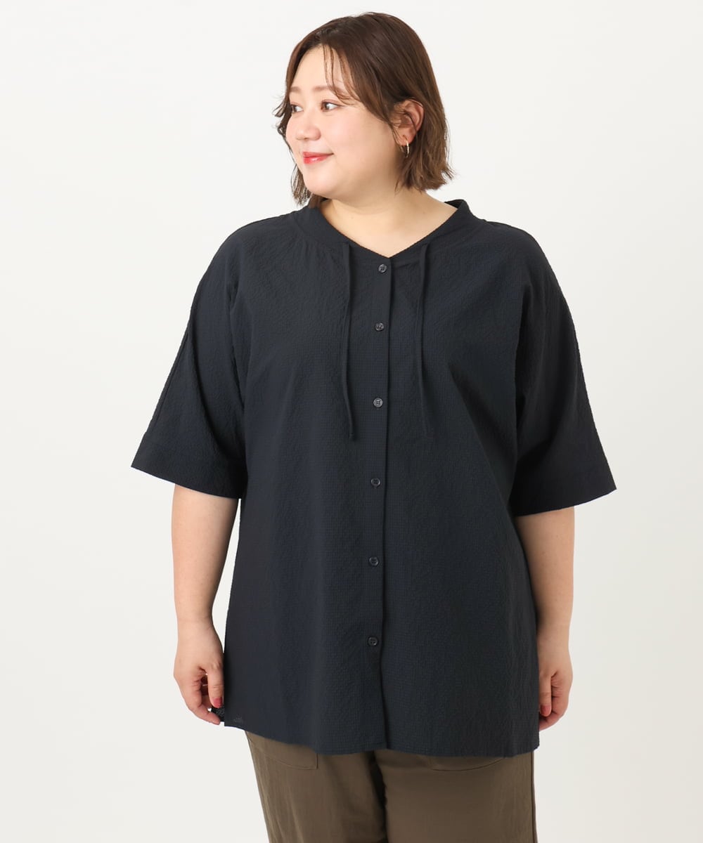 OLBIA27089 eur3(エウルキューブ) 【大きいサイズ】ぽこぽこフーディー風ブラウス ネイビー(57)
