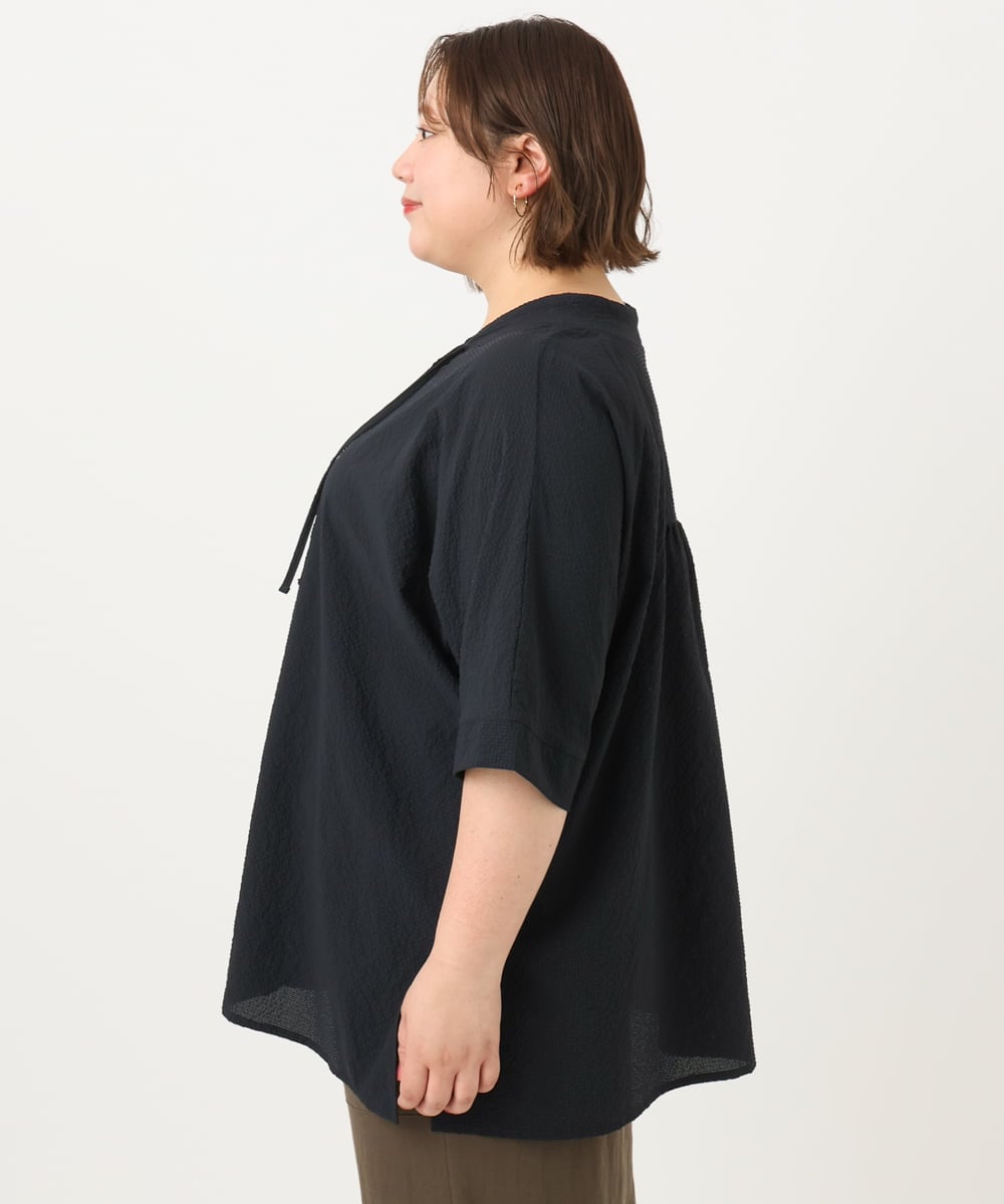 OLBIA27089 eur3(エウルキューブ) 【大きいサイズ】ぽこぽこフーディー風ブラウス ネイビー(57)
