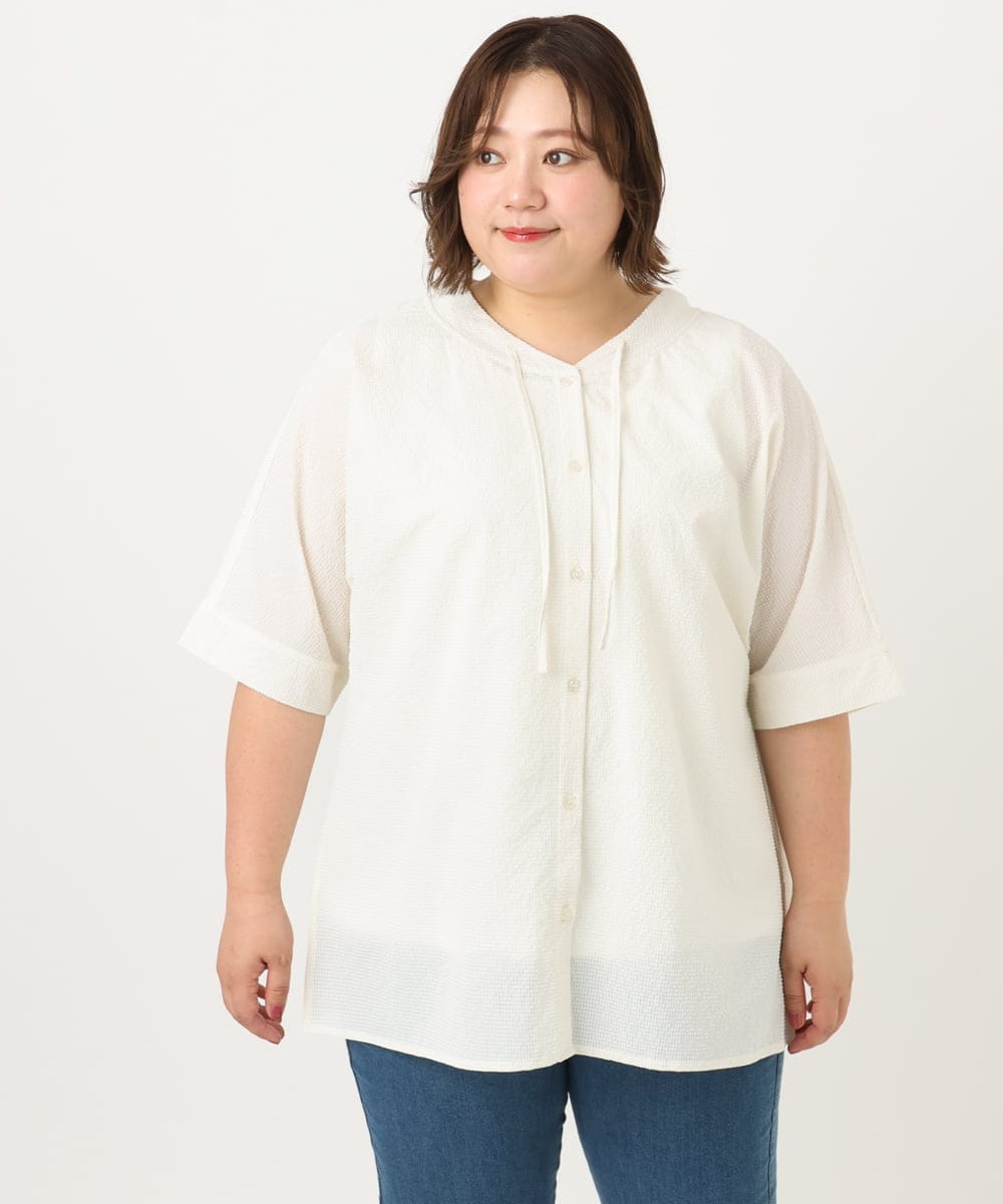 OLBIA27089 eur3(エウルキューブ) 【大きいサイズ】ぽこぽこフーディー風ブラウス アイボリー(80)