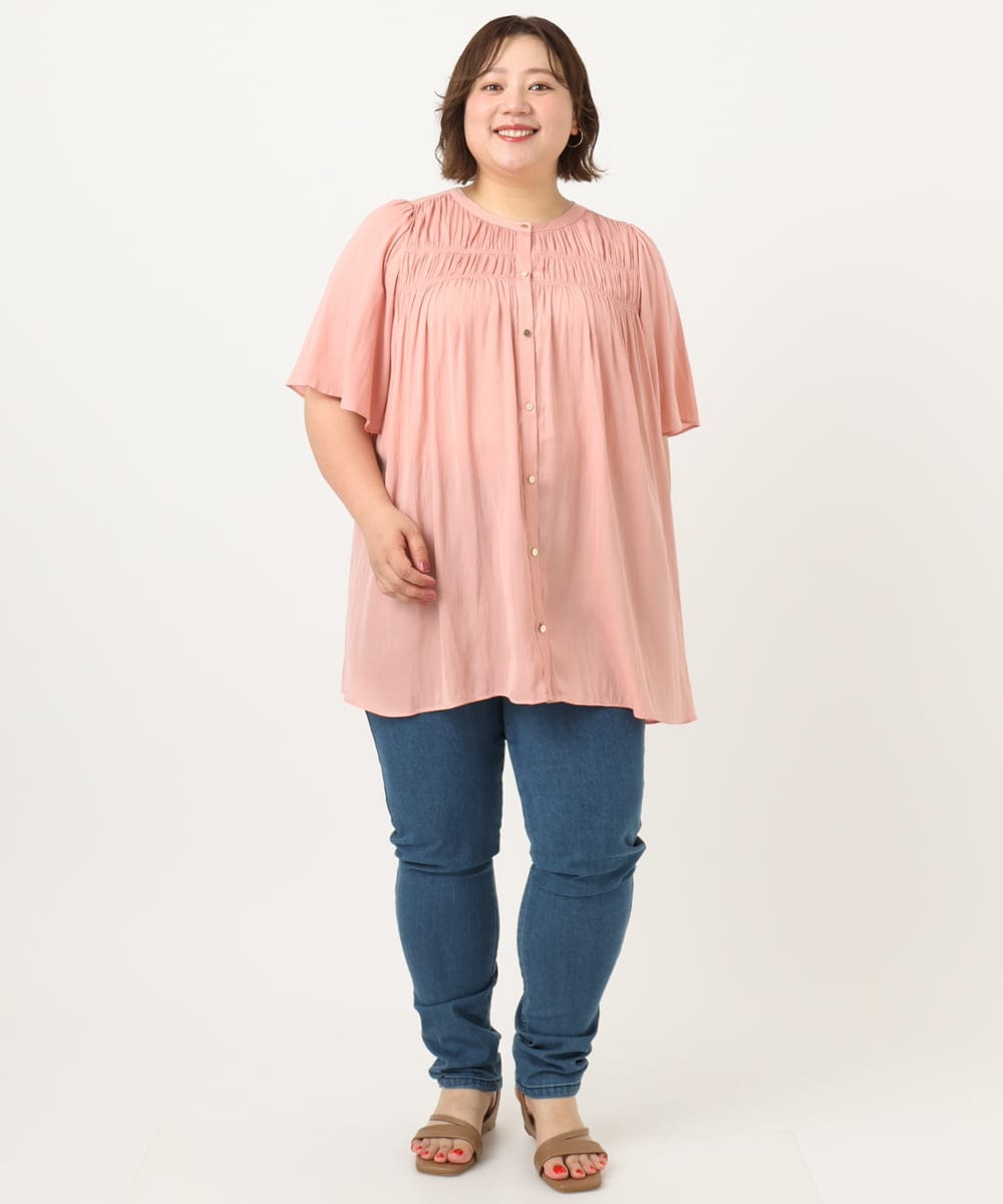 OLBIA28079 eur3(エウルキューブ) 【大きいサイズ/a.v.v×eur3】サテンシャーリングブラウス ピンク(03)