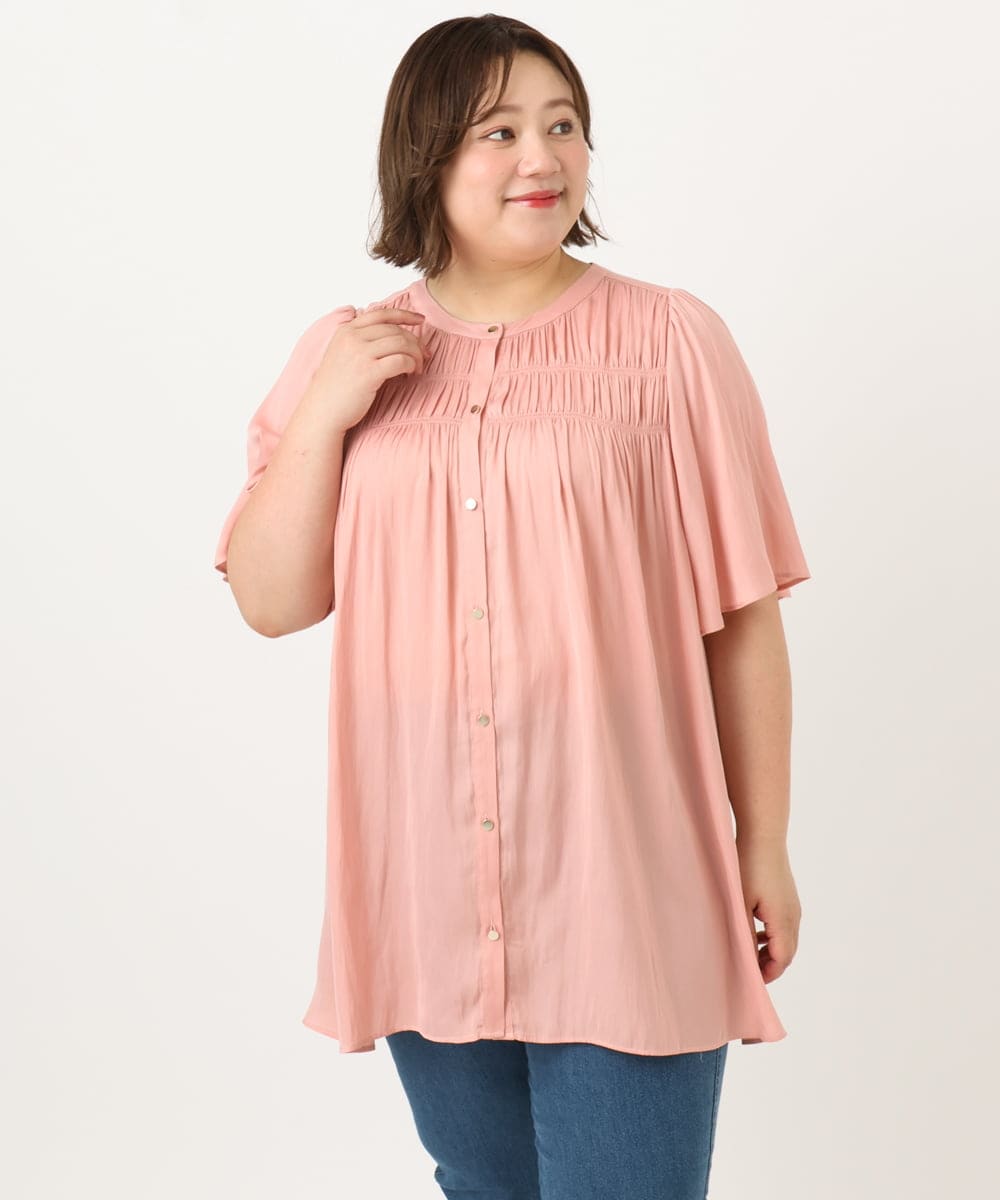OLBIA28079 eur3(エウルキューブ) 【大きいサイズ/a.v.v×eur3】サテンシャーリングブラウス ピンク(03)