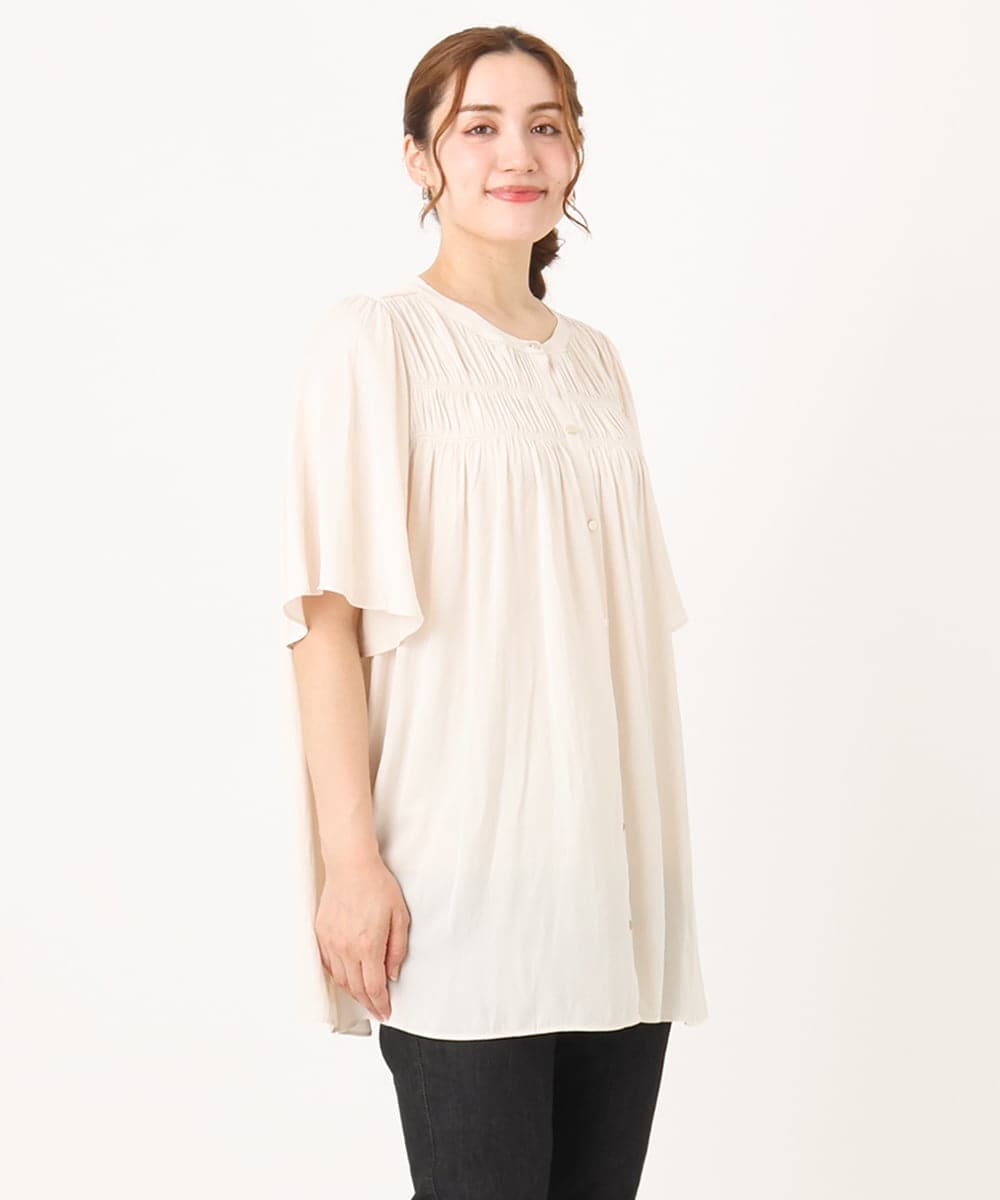 OLBIA28079 eur3(エウルキューブ) 【大きいサイズ/a.v.v×eur3】サテンシャーリングブラウス アイボリー(80)
