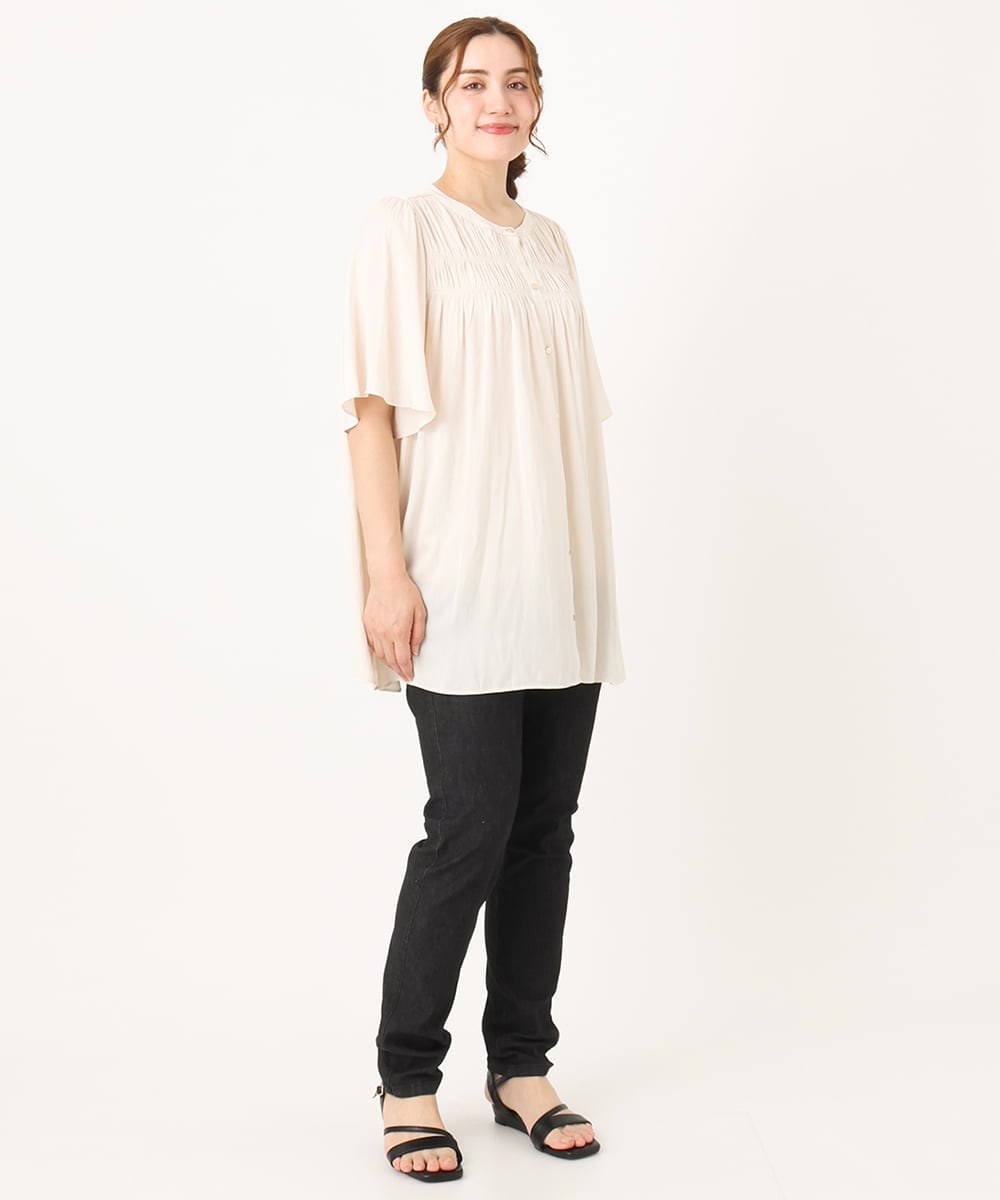 OLBIA28079 eur3(エウルキューブ) 【大きいサイズ/a.v.v×eur3】サテンシャーリングブラウス アイボリー(80)