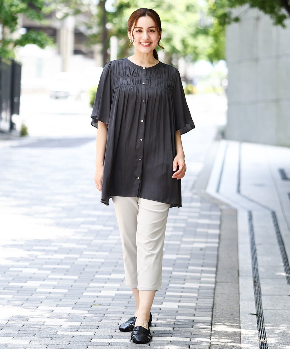 OLBIA28079 eur3(エウルキューブ) 【大きいサイズ/a.v.v×eur3】サテンシャーリングブラウス ダークグレー(93)
