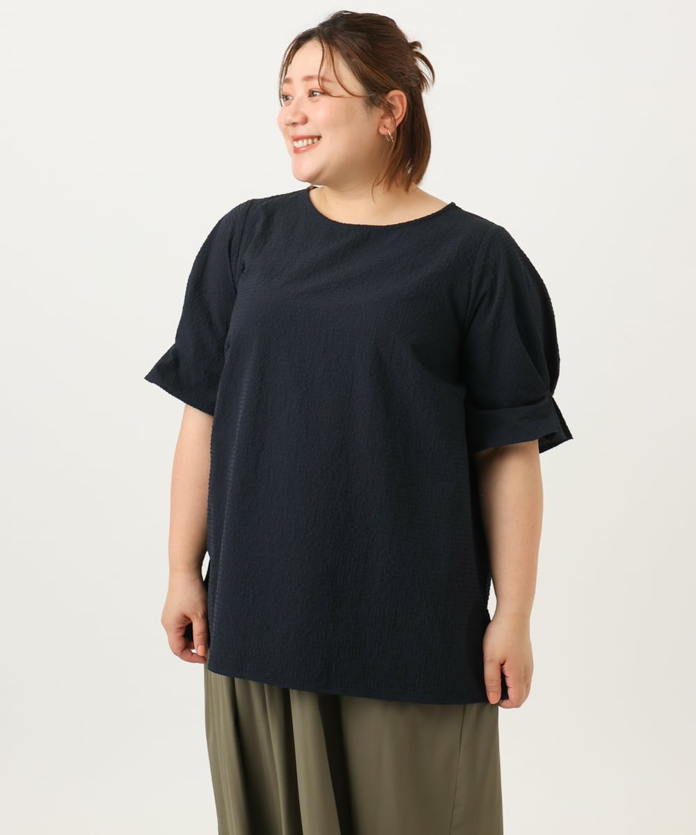 OLBIA43089 eur3(エウルキューブ) 【大きいサイズ】ぽこぽこドットブラウス ネイビー(57)