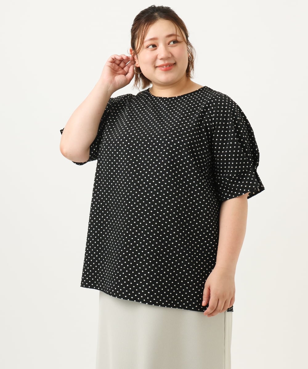 OLBIA43089 eur3(エウルキューブ) 【大きいサイズ】ぽこぽこドットブラウス ブラック(94)
