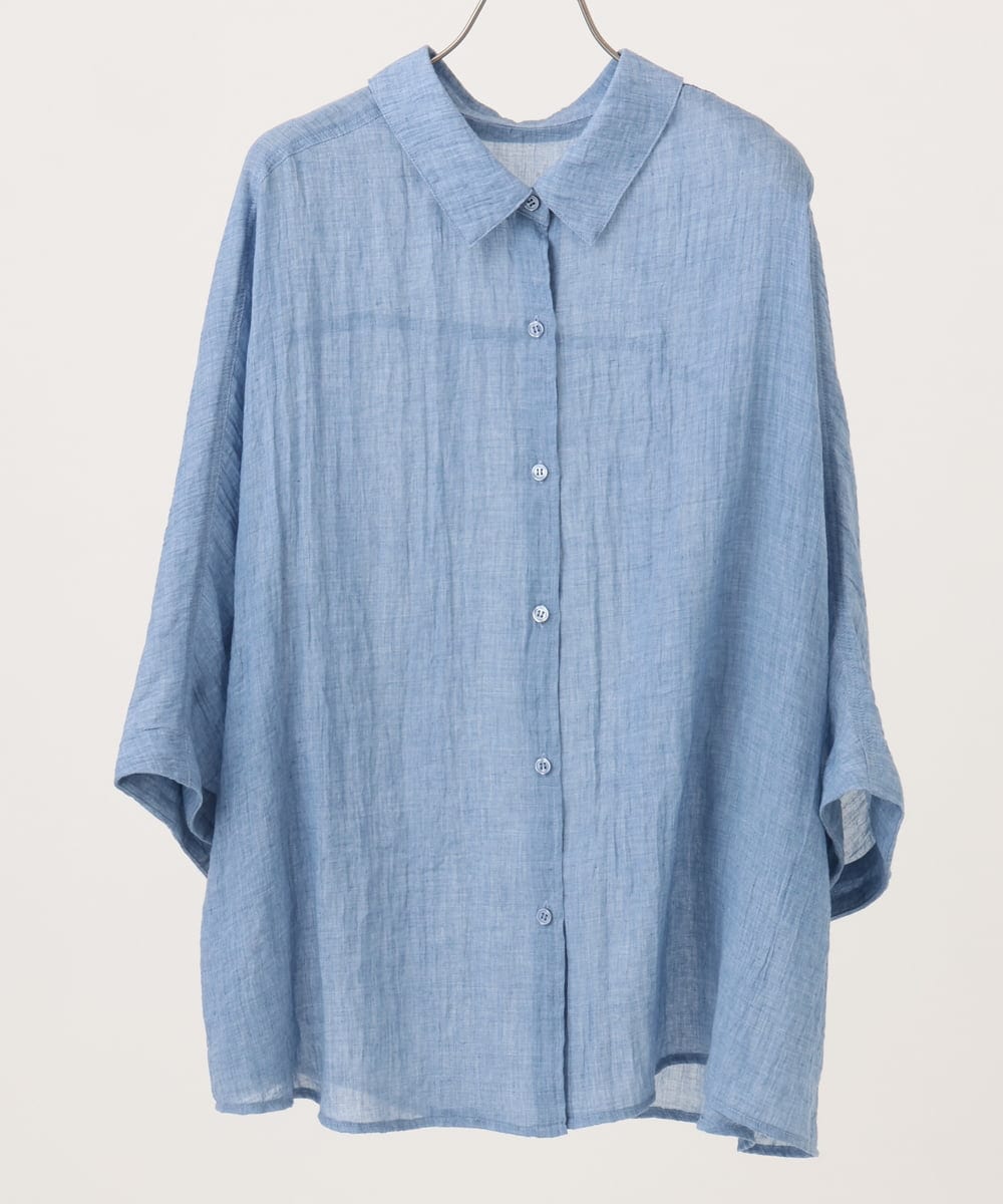 OLBID45099 eur3(エウルキューブ) 【WEB先行販売】【大きいサイズ】バックギャザーシャツ ブルー