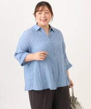 OLBID45099 eur3(エウルキューブ) 【大きいサイズ】バックギャザーシャツ ブルー