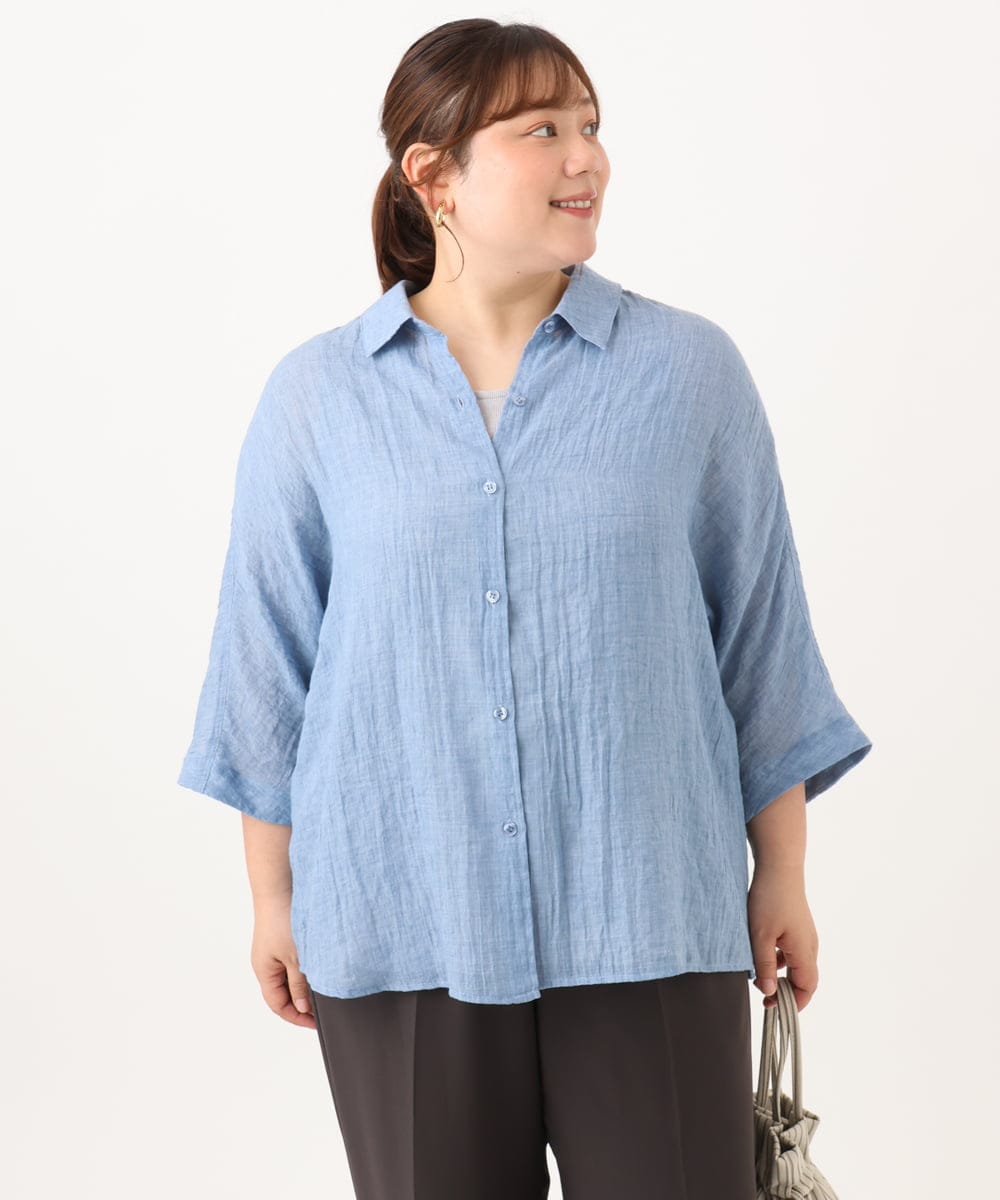 OLBID45099 eur3(エウルキューブ) 【大きいサイズ】バックギャザーシャツ ブルー