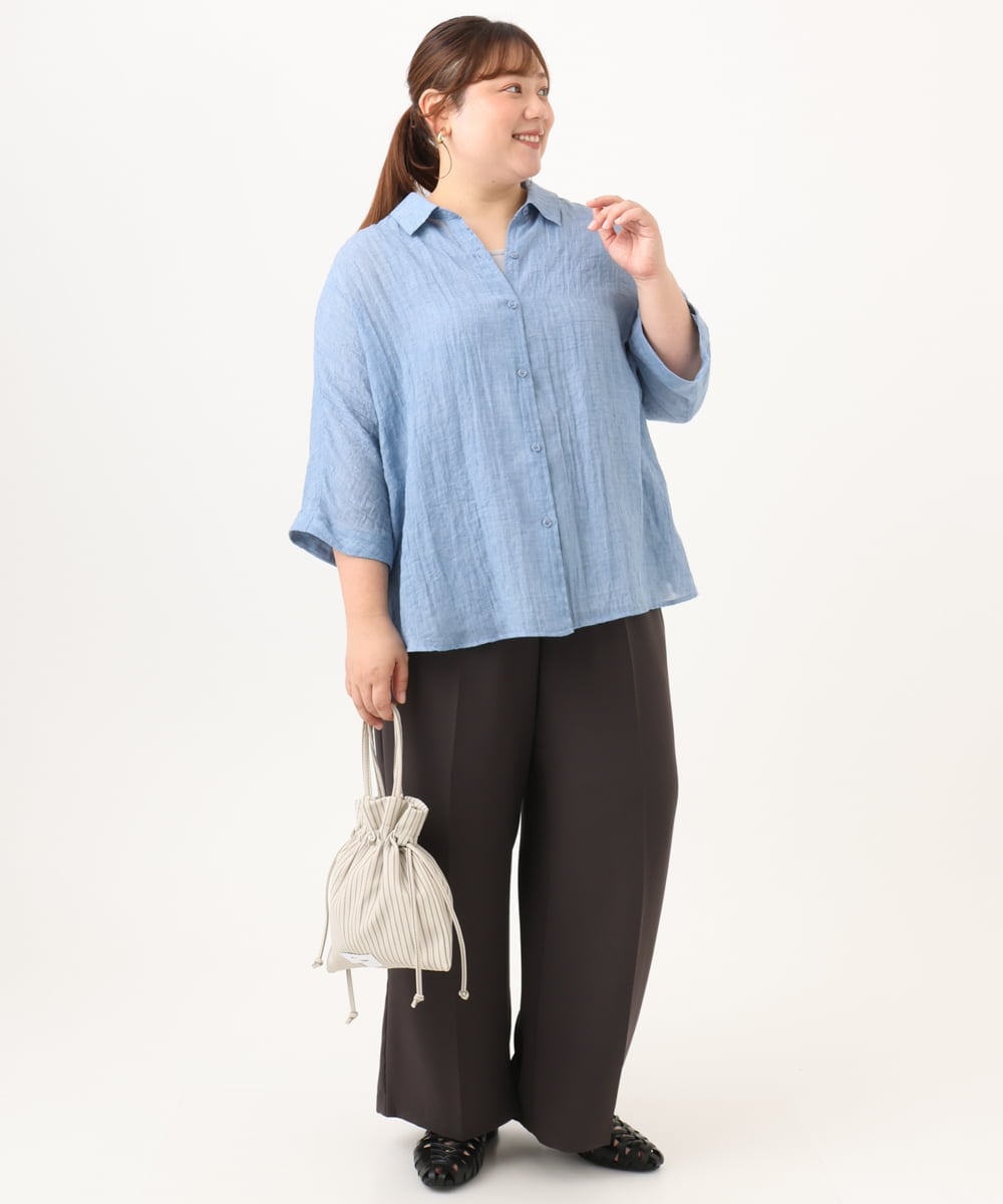 OLBID45099 eur3(エウルキューブ) 【大きいサイズ】バックギャザーシャツ ブルー