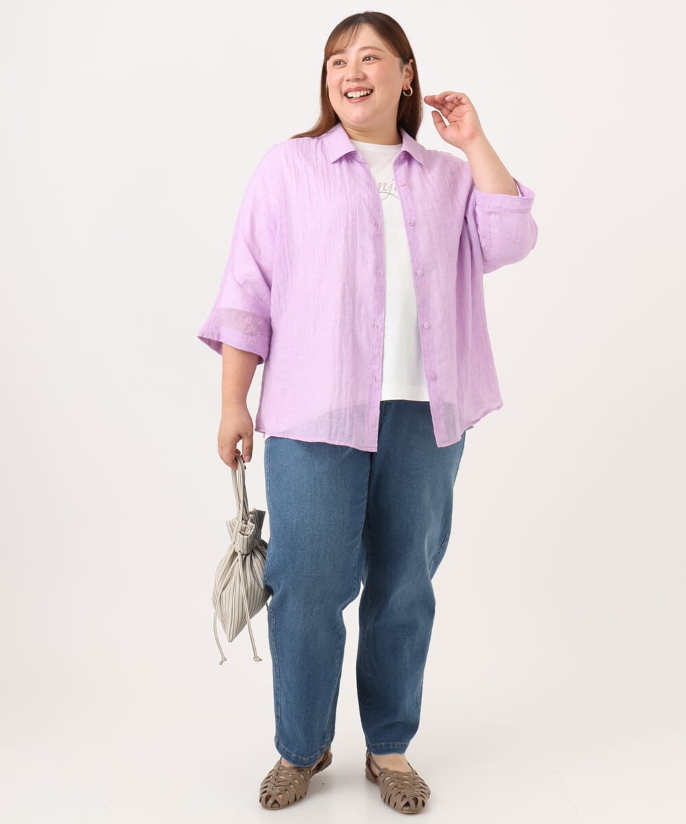 OLBID45099 eur3(エウルキューブ) 【大きいサイズ】バックギャザーシャツ ラベンダー