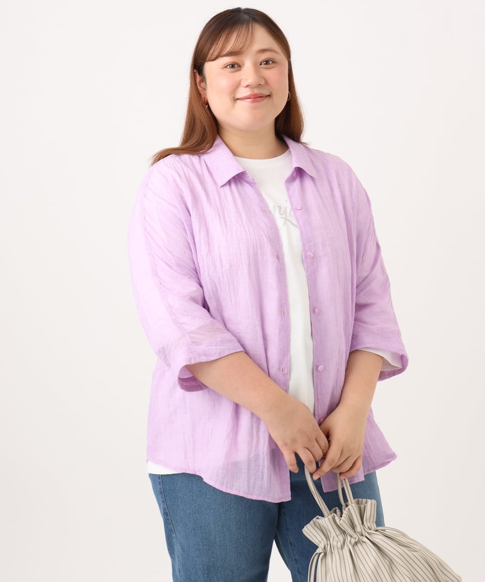 OLBID45099 eur3(エウルキューブ) 【大きいサイズ】バックギャザーシャツ ラベンダー
