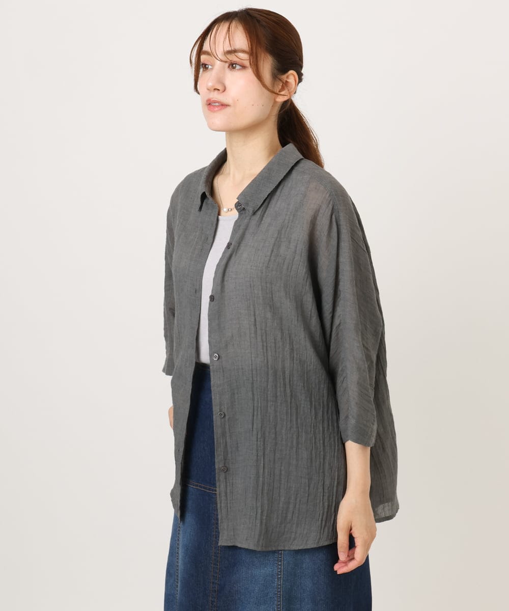 OLBID45099 eur3(エウルキューブ) 【大きいサイズ】バックギャザーシャツ ダークグレー
