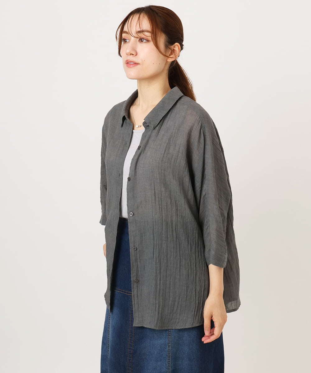 OLBID45099 eur3(エウルキューブ) 【WEB先行販売】【大きいサイズ】バックギャザーシャツ ダークグレー