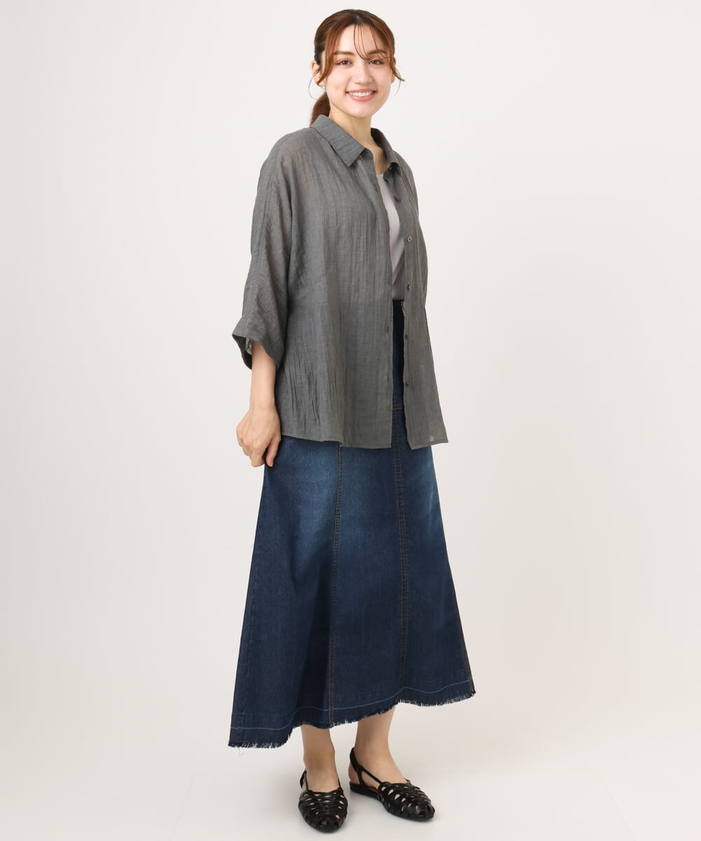 OLBID45099 eur3(エウルキューブ) 【大きいサイズ】バックギャザーシャツ ダークグレー
