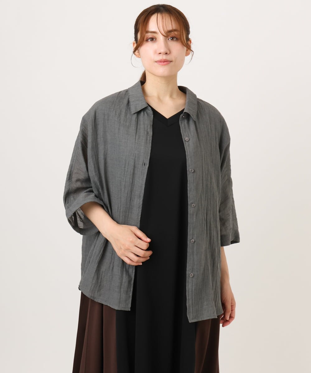 OLBID45099 eur3(エウルキューブ) 【大きいサイズ】バックギャザーシャツ ダークグレー